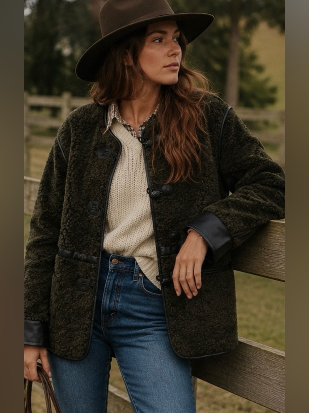 AVEC LES FILLES Teddy Sherpa Toggle Coat Size Medium Deep Olive Green